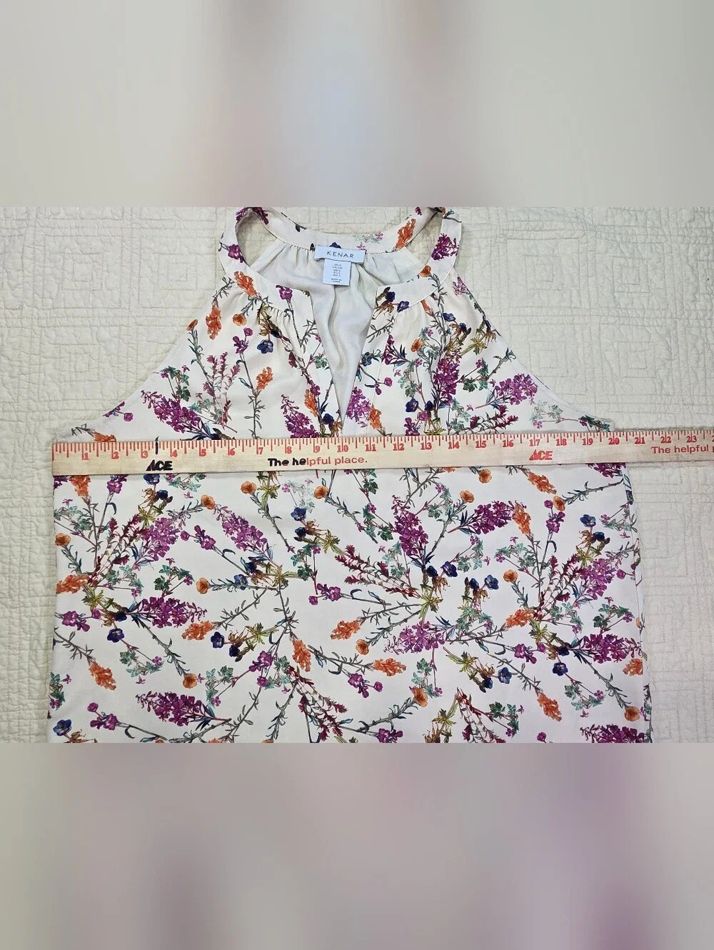 Kenar Floral Sleeveless Blouse Halter Racerback Split V-Neck Tank Pleated Size S - Picture 5 of 9